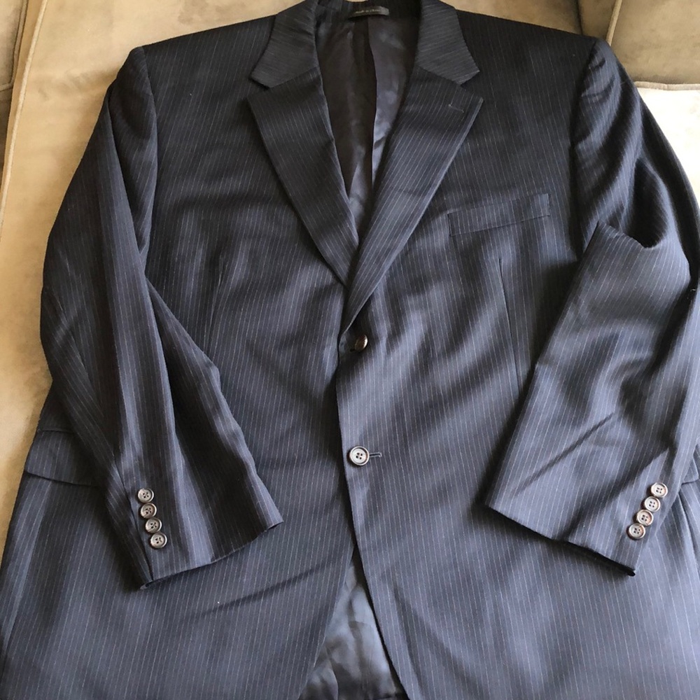Lauren Ralph Lauren Mens Cashmere Wool 2-Button Front Blazer Pinstripe Blue 46S